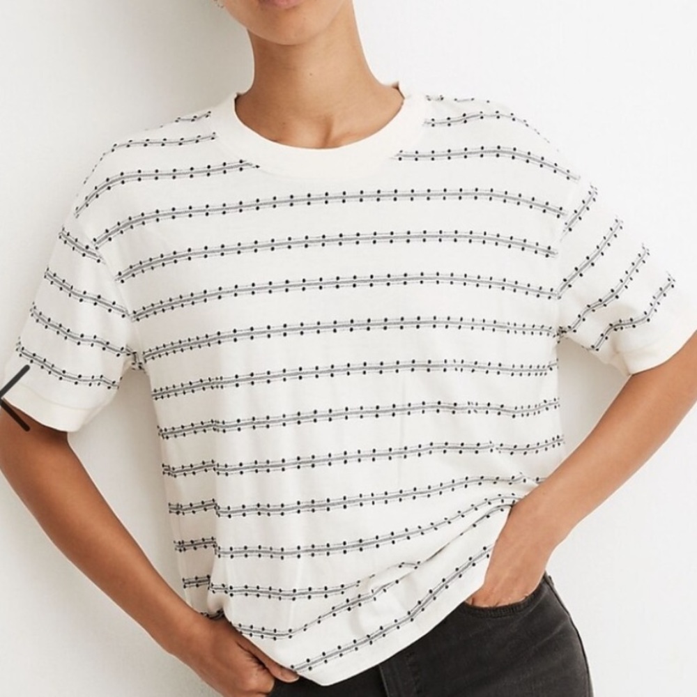 Madewell Everyday Crop Tee in Jacquard Stripe Short Sleeve